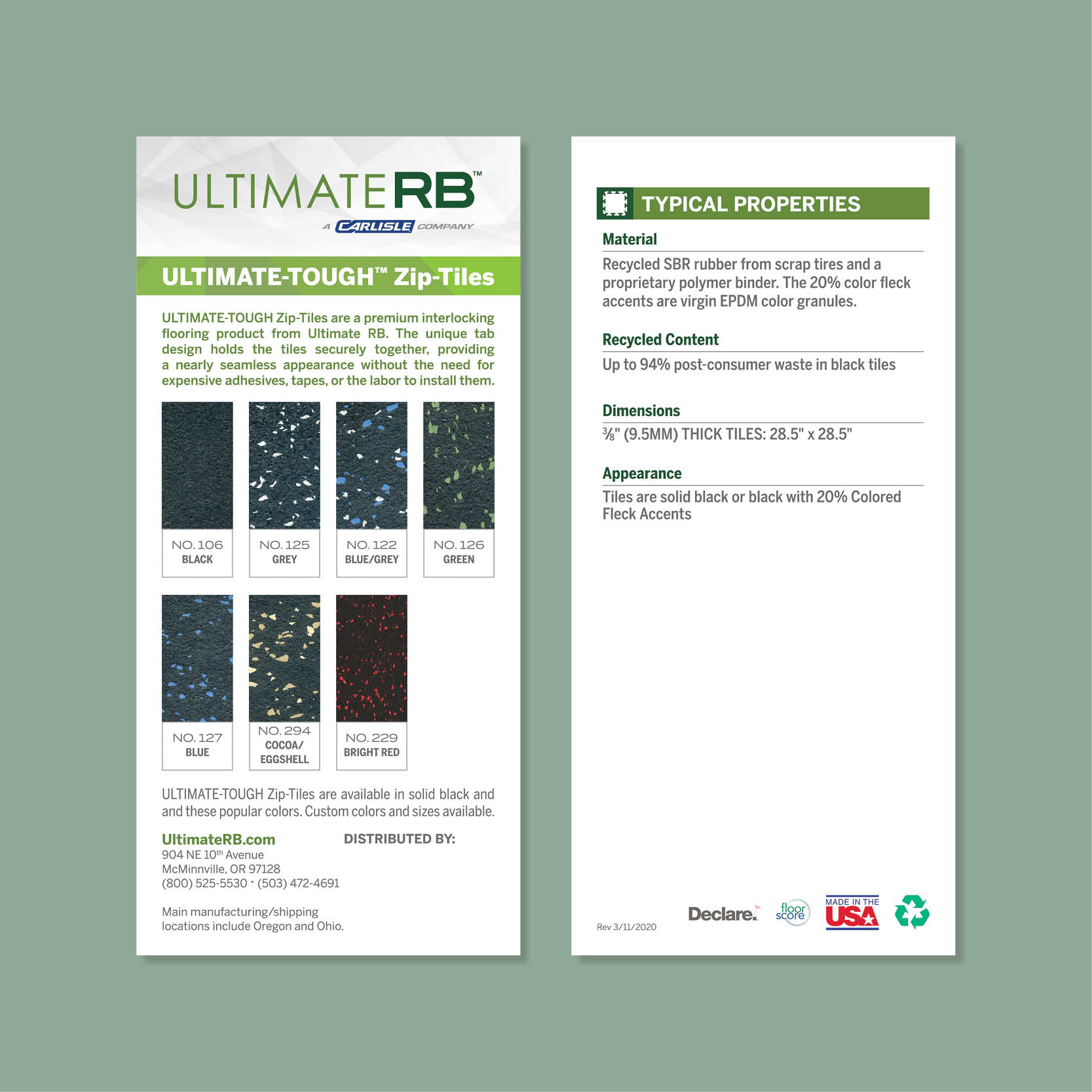 ULTIMATE-TOUGH Zip-Tiles Color Chart