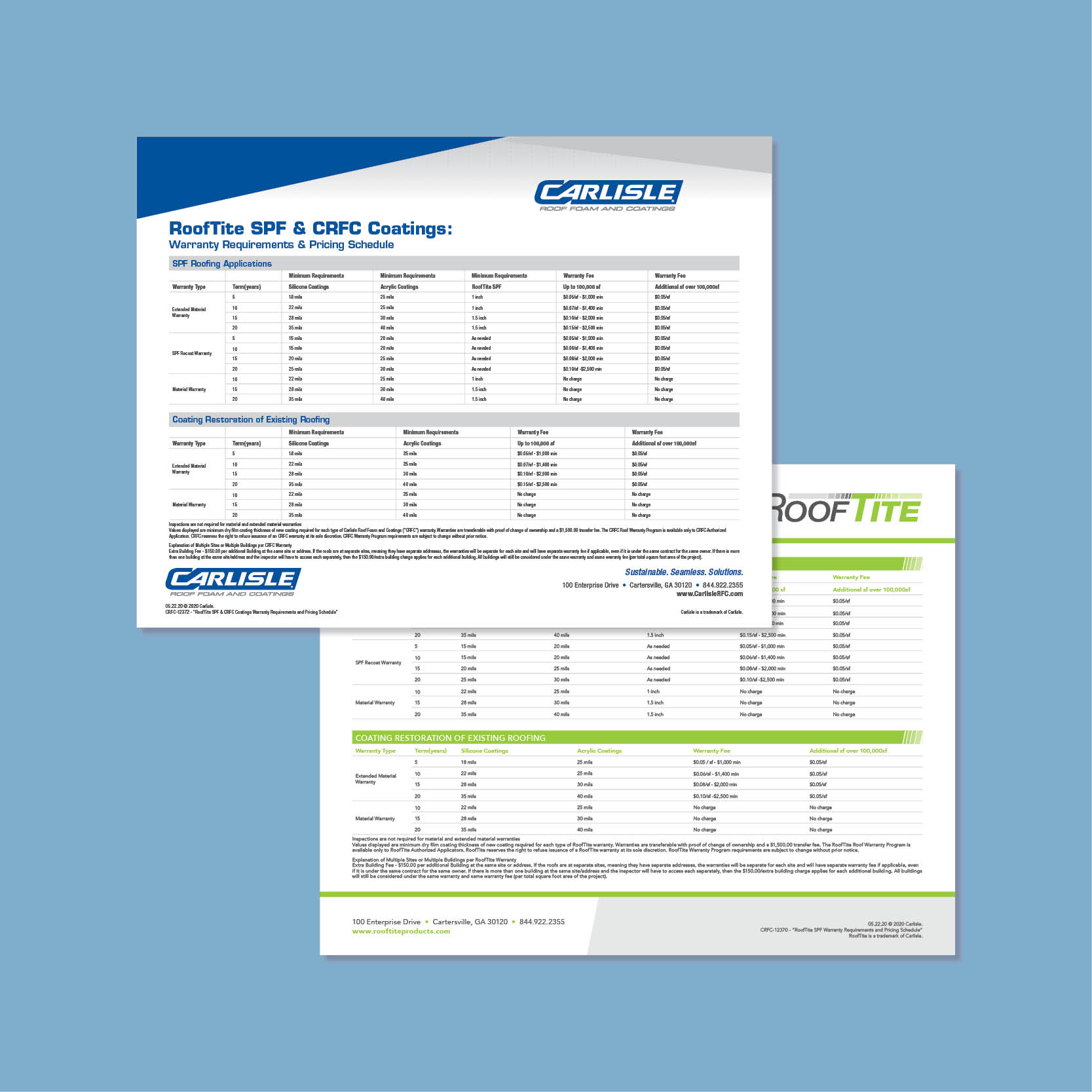 RoofTite SPF and CRFC Coatings Warranty Requirements and Pricing Schedule